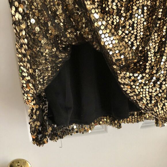NY Collection Women's Skirt Size Medium Line A Pullover Gold Sequined lined  112 - Picture 4 of 4